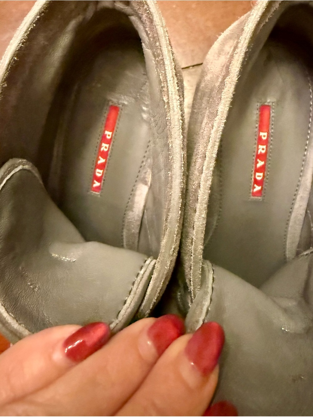 Prada Sport Suede Lace-Up Ankle Wedge Booties Grey/Taupe IT 38 US 8 - Picture 6 of 9